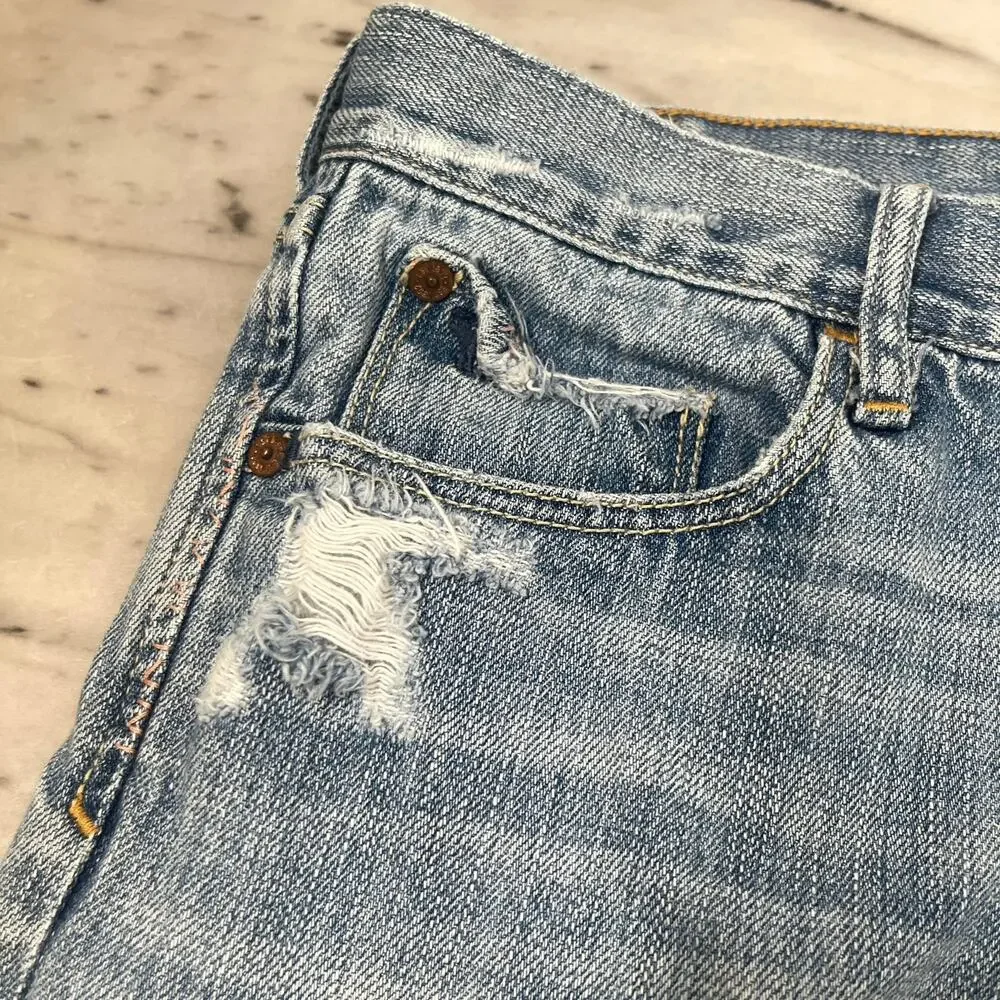 Abercrombie Girls Distressed Cuffed Capri Jeans Size 16 Blue Denim Pocket Detail